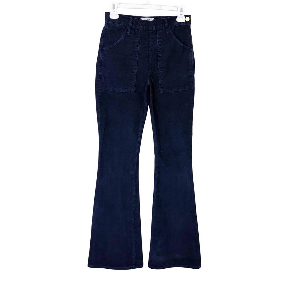 Frame Le Flare de Francoise Corduroy Pants Women's 26 Navy Blue High Rise